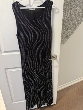 Black Maxi Dress with Silver Wave Accents